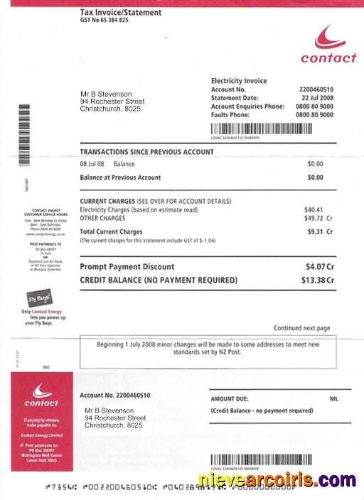 New Zealand Electricity utility bill PSD